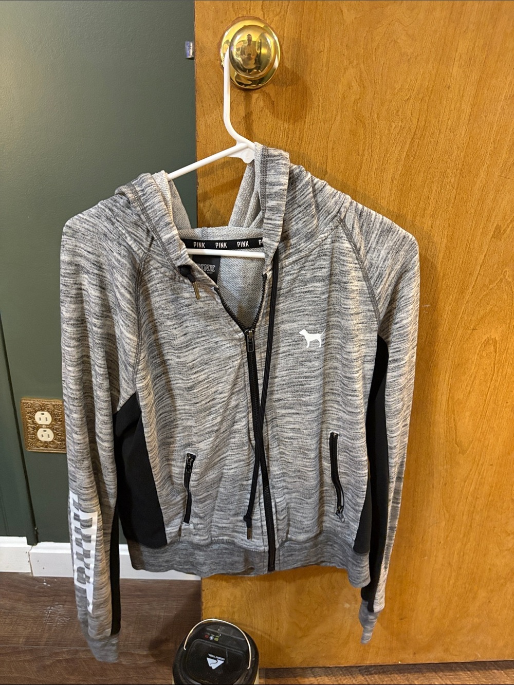 PINK Victoria's Secret Grey Marled & Black Zip Hoodie Jacket